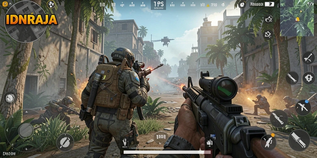 Tampilan gameplay seru dari IDNRAJA yang penuh aksi di lapangan pertempuran.