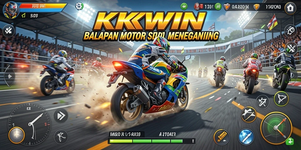 Tampilan gameplay KKWIN yang menampilkan balapan motor yang seru dan mendebarkan.